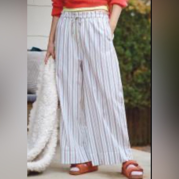 V Cristina Pants - V Christina Wide Leg Striped Stretchy Bohemian Beach BoardWalk Cotton Pants SZ S